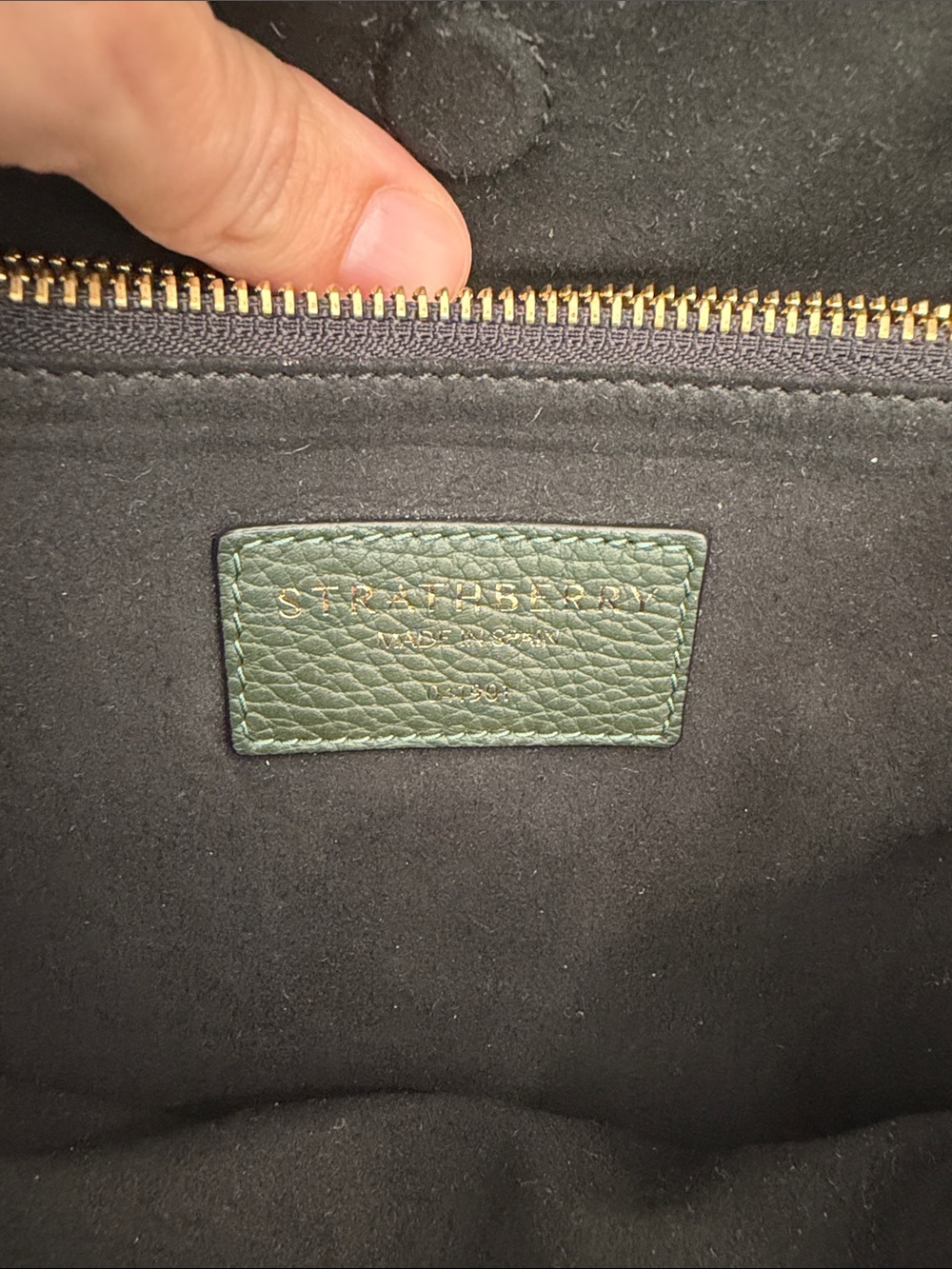 Strathberry Dark Green Pebbled Leather Shoulder Bag with Gold Accents - Picture 7 of 8